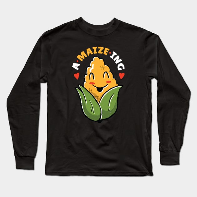 A Maize Ing // Funny Corn Cartoon Long Sleeve T-Shirt by SLAG_Creative